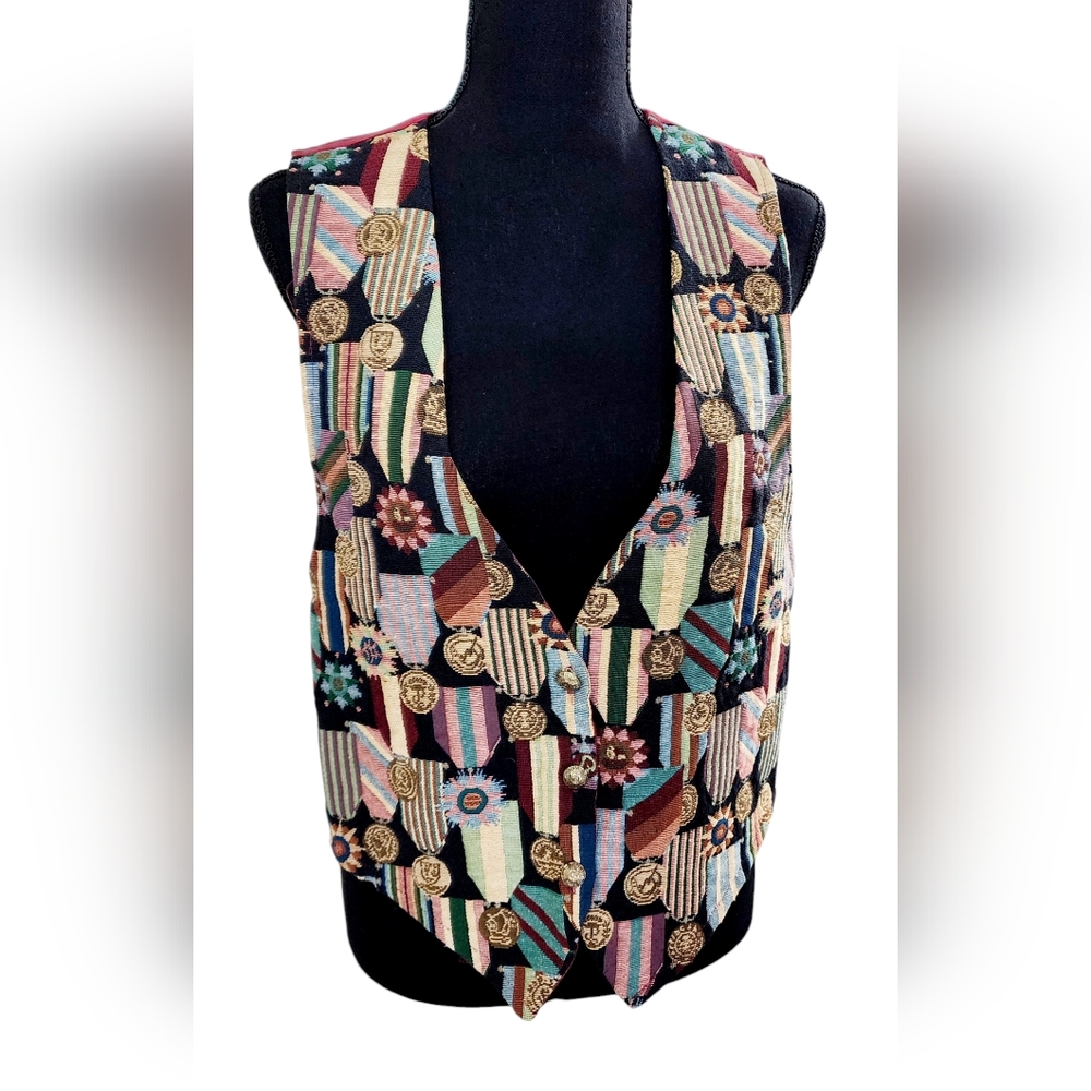 Vintage tapestry vest award ribbons